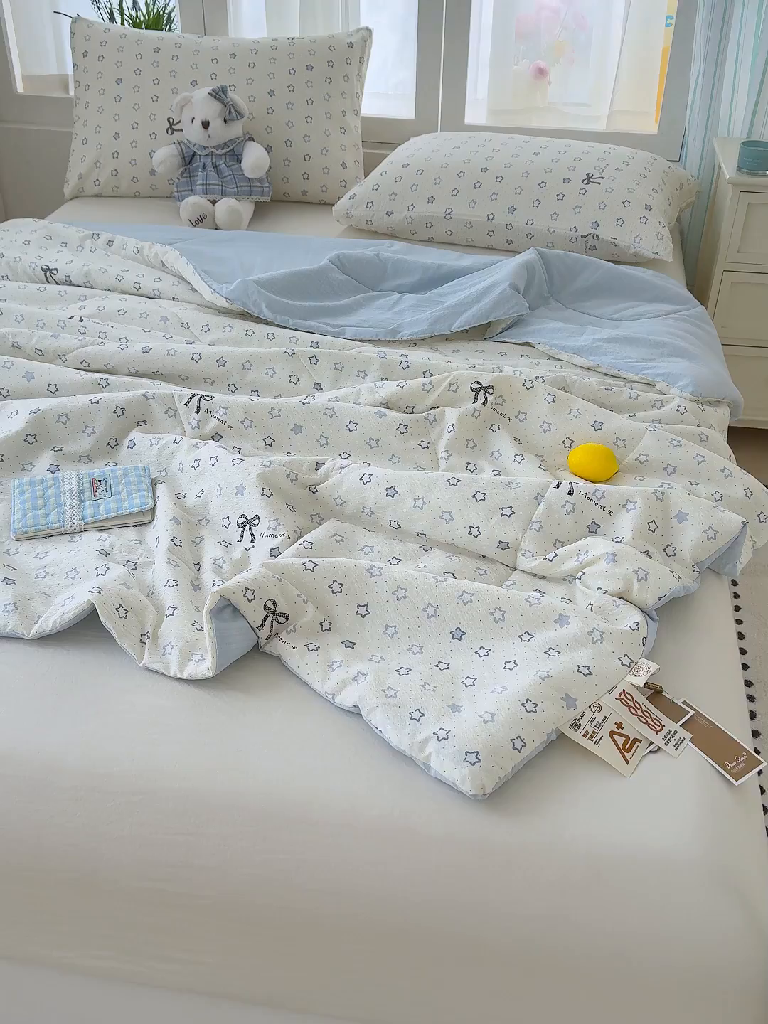 91家纺网 家纺一手货源 找家纺 弗苓家纺 2026新款A类云感有氧双层纱夏被夏凉被 摘星