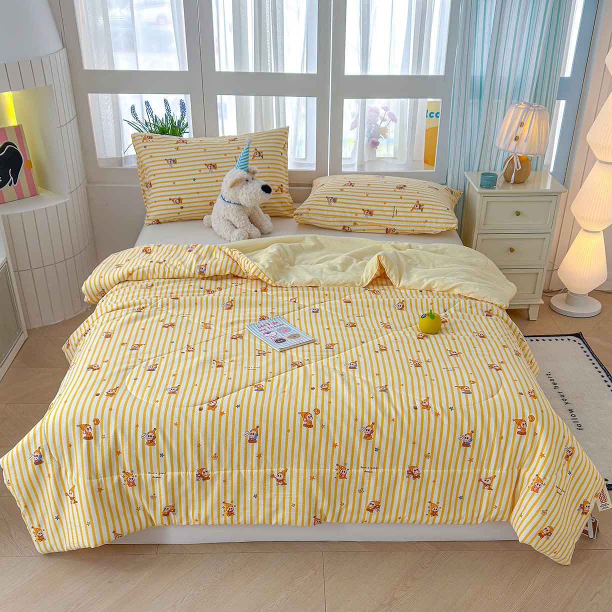 91家纺网 家纺一手货源 找家纺 弗苓家纺 2026新款A类云感有氧双层纱夏被夏凉被 星星人