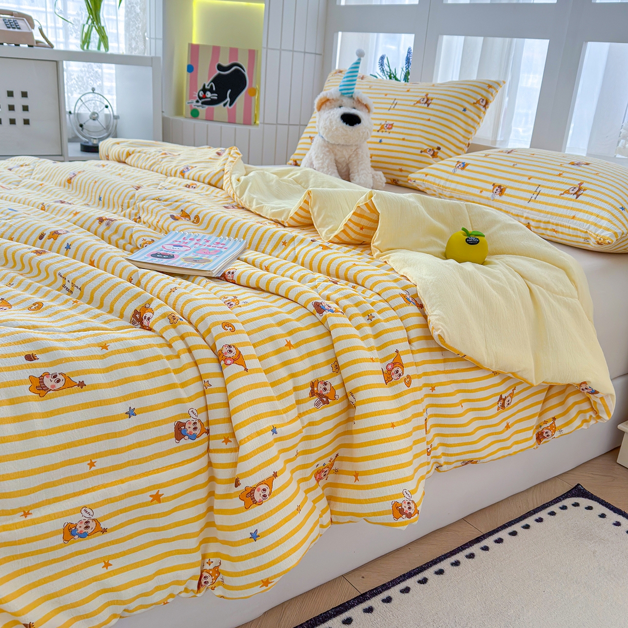 91家纺网 家纺一手货源 找家纺 弗苓家纺 2026新款A类云感有氧双层纱夏被夏凉被 星星人