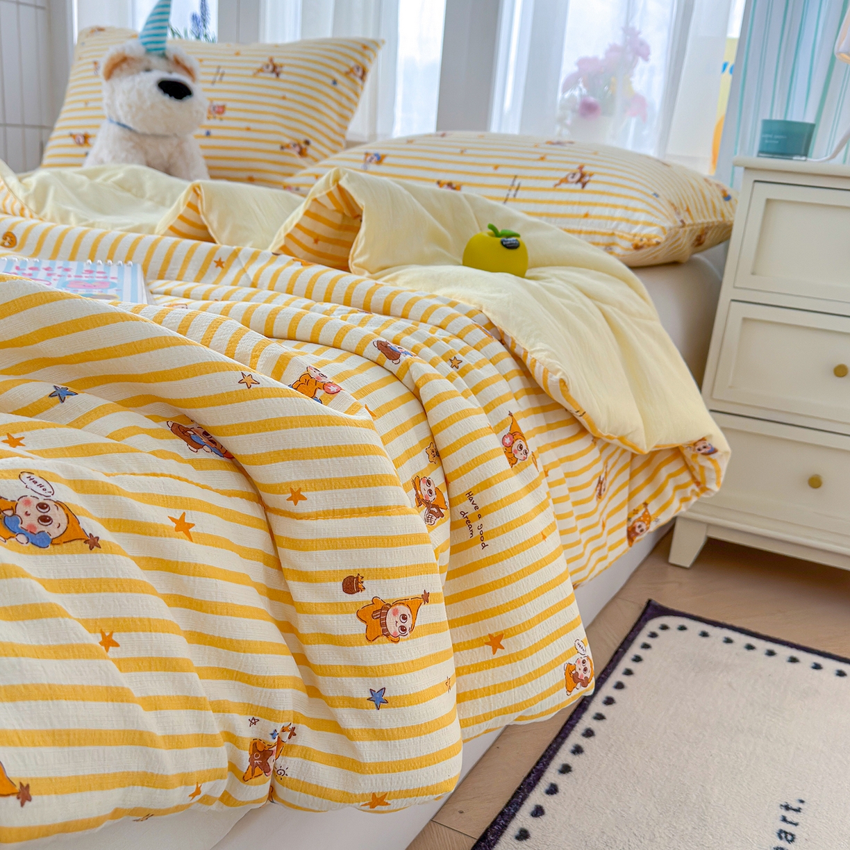 91家纺网 家纺一手货源 找家纺 弗苓家纺 2026新款A类云感有氧双层纱夏被夏凉被 星星人