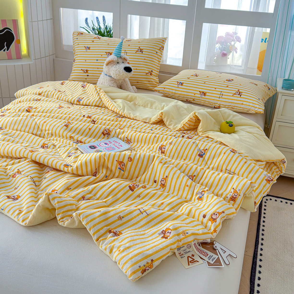 91家纺网 家纺一手货源 找家纺 弗苓家纺 2026新款A类云感有氧双层纱夏被夏凉被 星星人