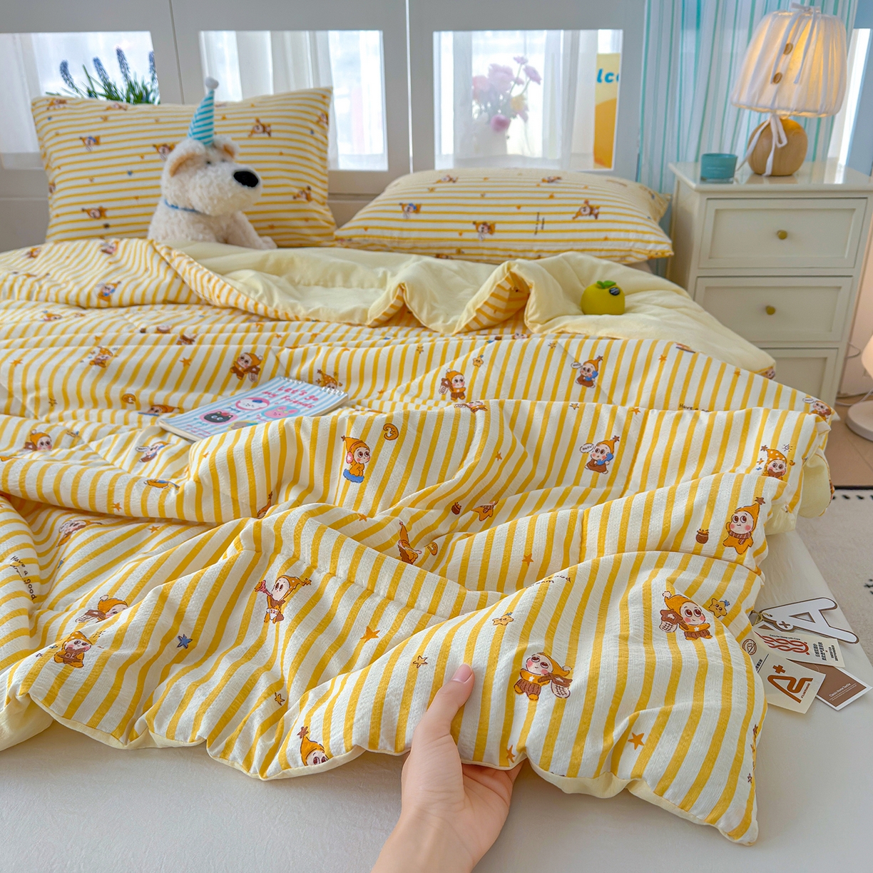 91家纺网 家纺一手货源 找家纺 弗苓家纺 2026新款A类云感有氧双层纱夏被夏凉被 星星人