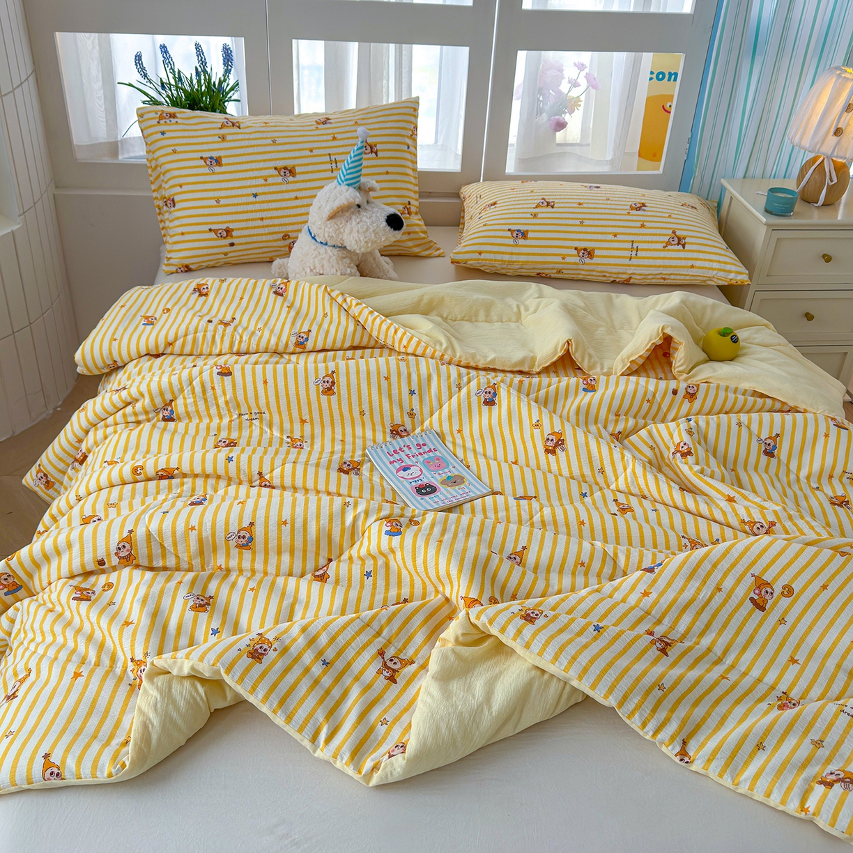 91家纺网 家纺一手货源 找家纺 弗苓家纺 2026新款A类云感有氧双层纱夏被夏凉被 星星人