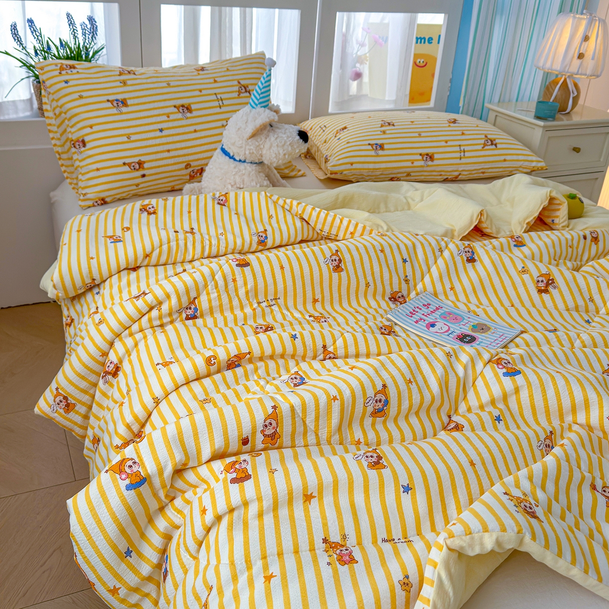 91家纺网 家纺一手货源 找家纺 弗苓家纺 2026新款A类云感有氧双层纱夏被夏凉被 星星人