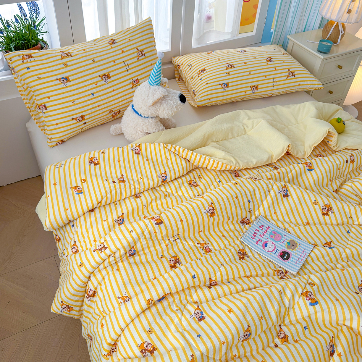 91家纺网 家纺一手货源 找家纺 弗苓家纺 2026新款A类云感有氧双层纱夏被夏凉被 星星人