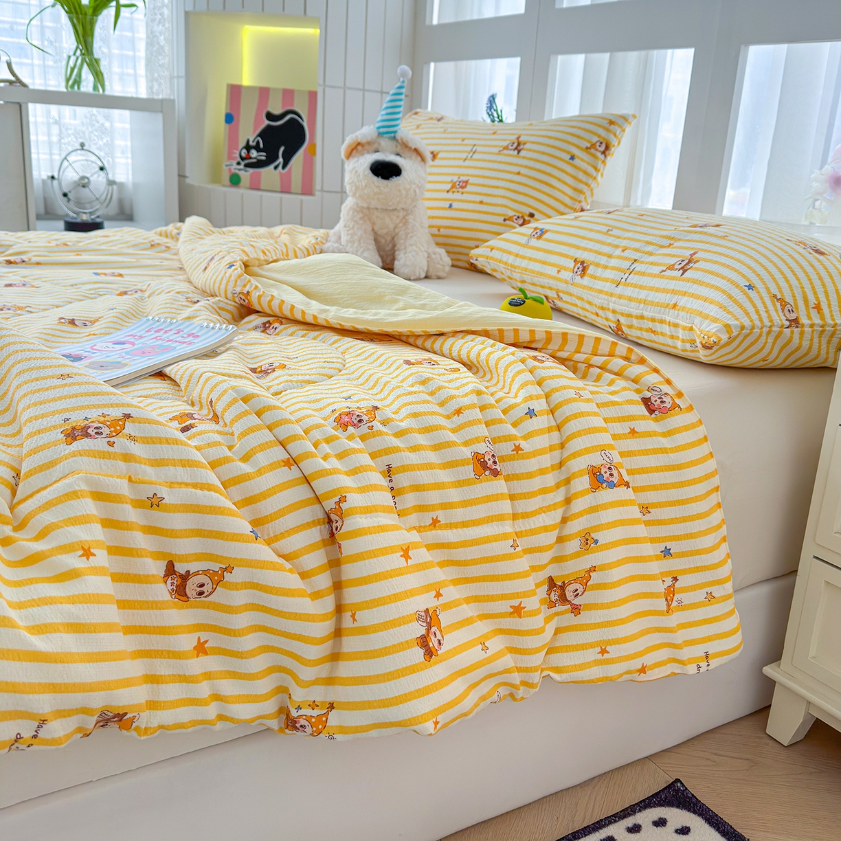 91家纺网 家纺一手货源 找家纺 弗苓家纺 2026新款A类云感有氧双层纱夏被夏凉被 星星人