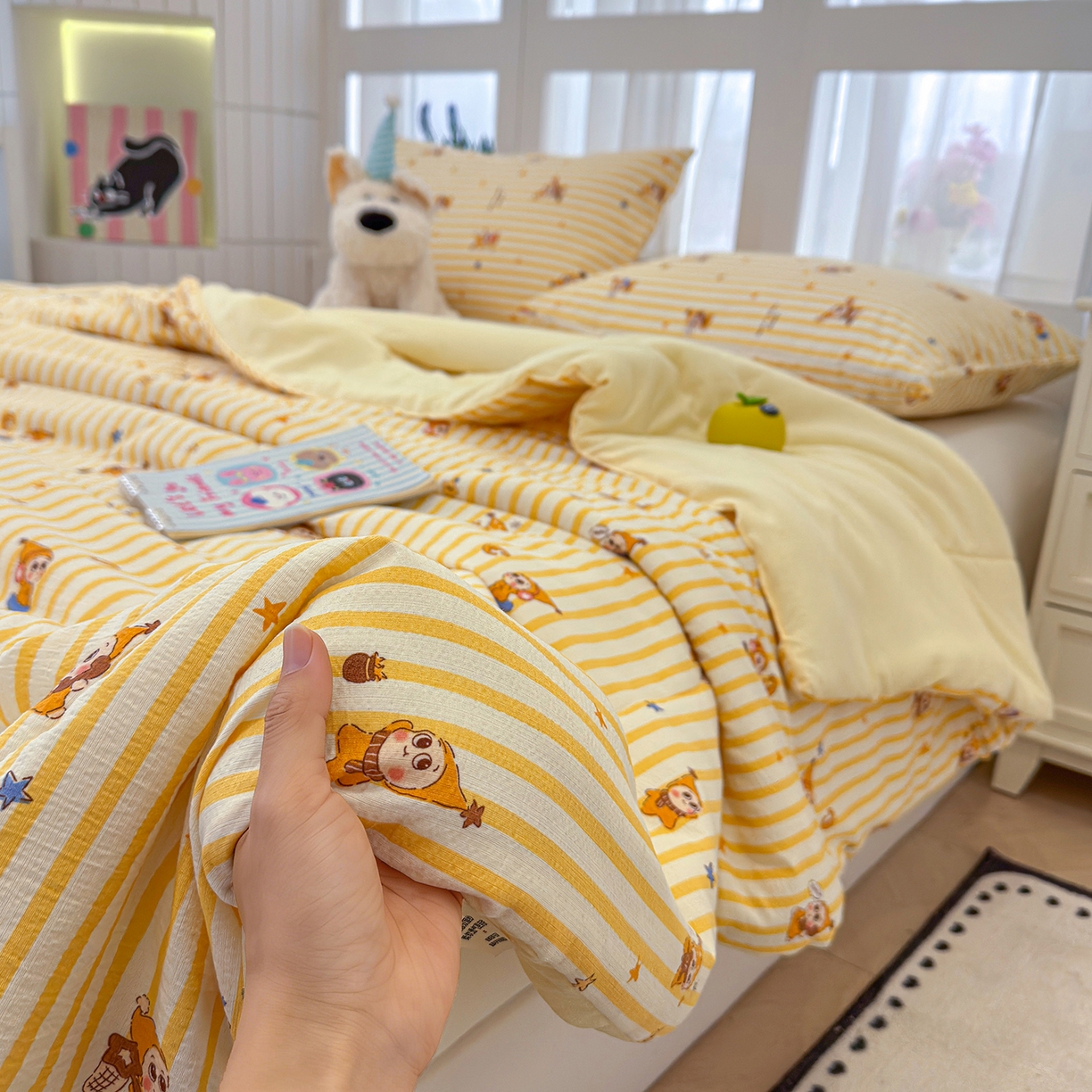 91家纺网 家纺一手货源 找家纺 弗苓家纺 2026新款A类云感有氧双层纱夏被夏凉被 星星人