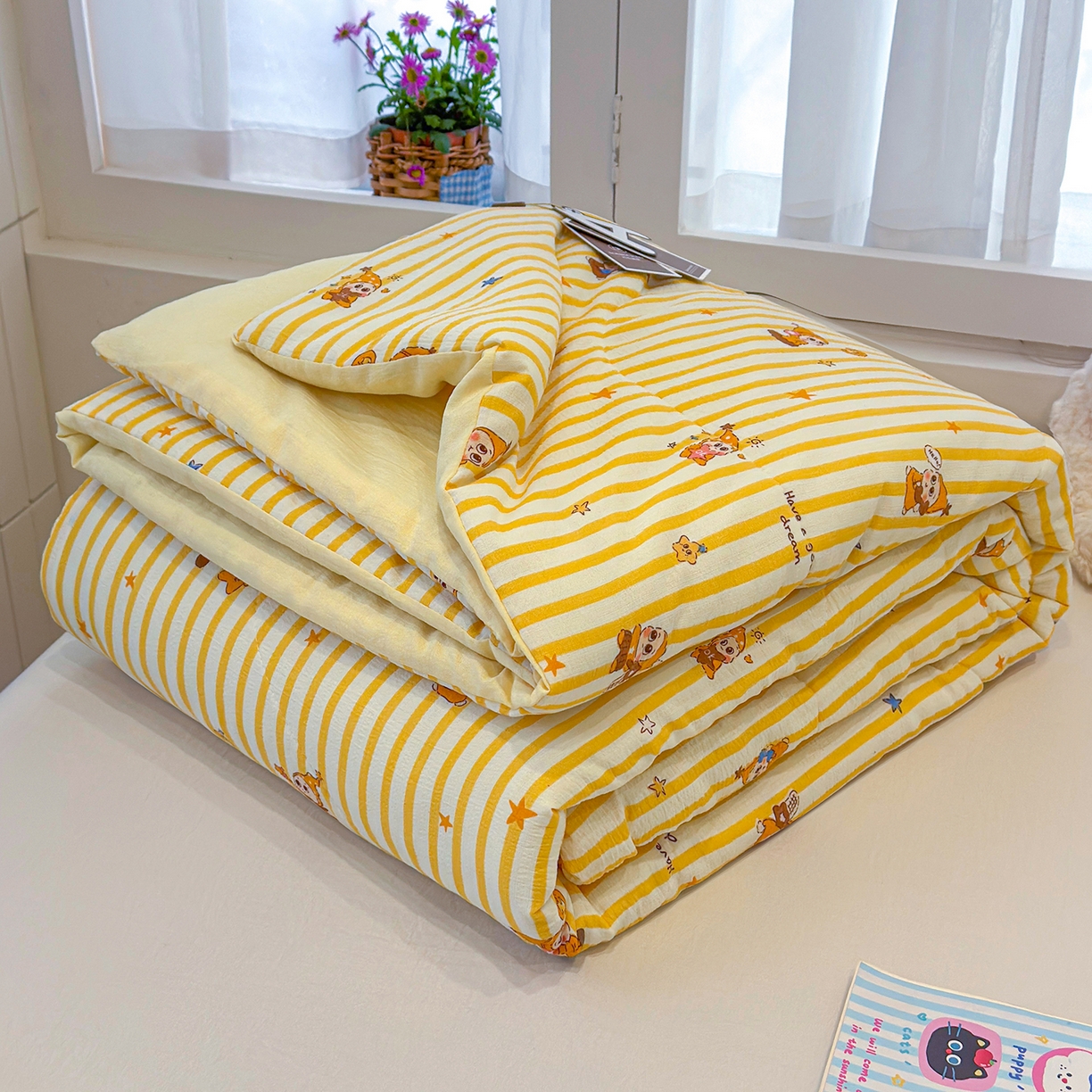 91家纺网 家纺一手货源 找家纺 弗苓家纺 2026新款A类云感有氧双层纱夏被夏凉被 星星人