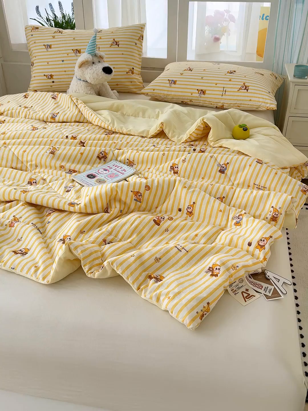 91家纺网 家纺一手货源 找家纺 弗苓家纺 2026新款A类云感有氧双层纱夏被夏凉被 星星人