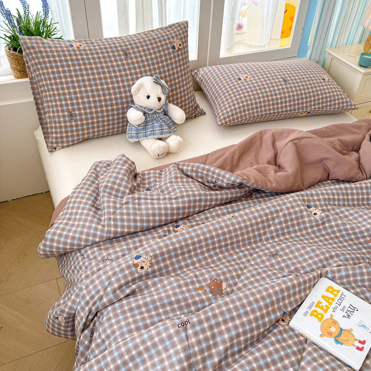 91家纺网 家纺一手货源 找家纺 弗苓家纺 2026新款A类云感有氧双层纱夏被夏凉被 英伦小熊