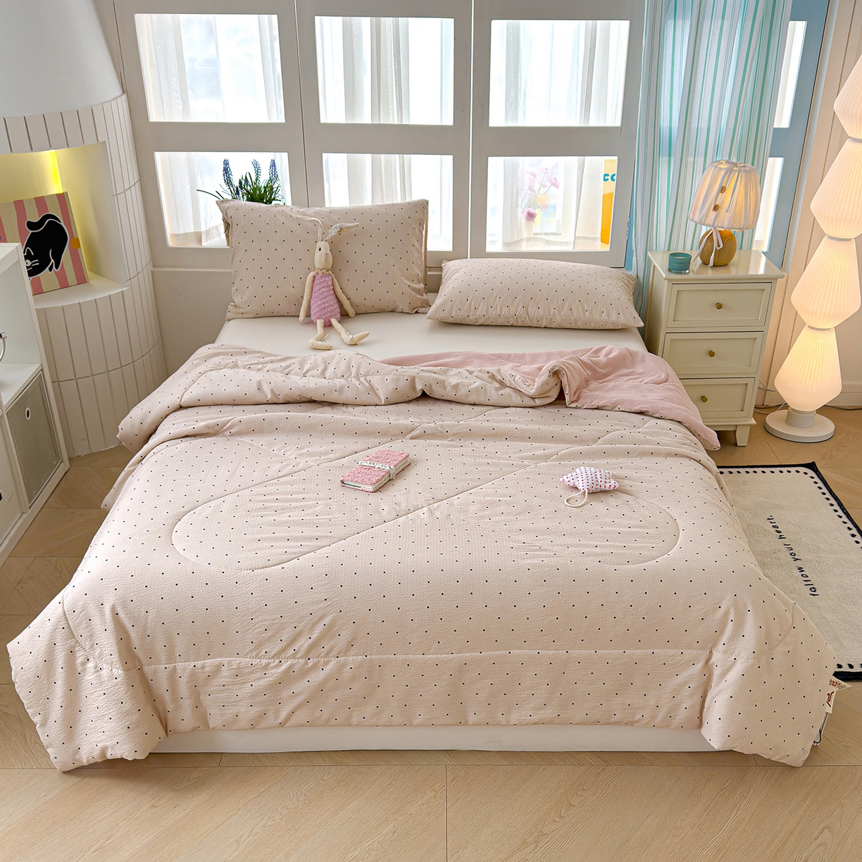 91家纺网 家纺一手货源 找家纺 弗苓家纺 2026新款A类云感有氧双层纱夏被夏凉被 小奶球