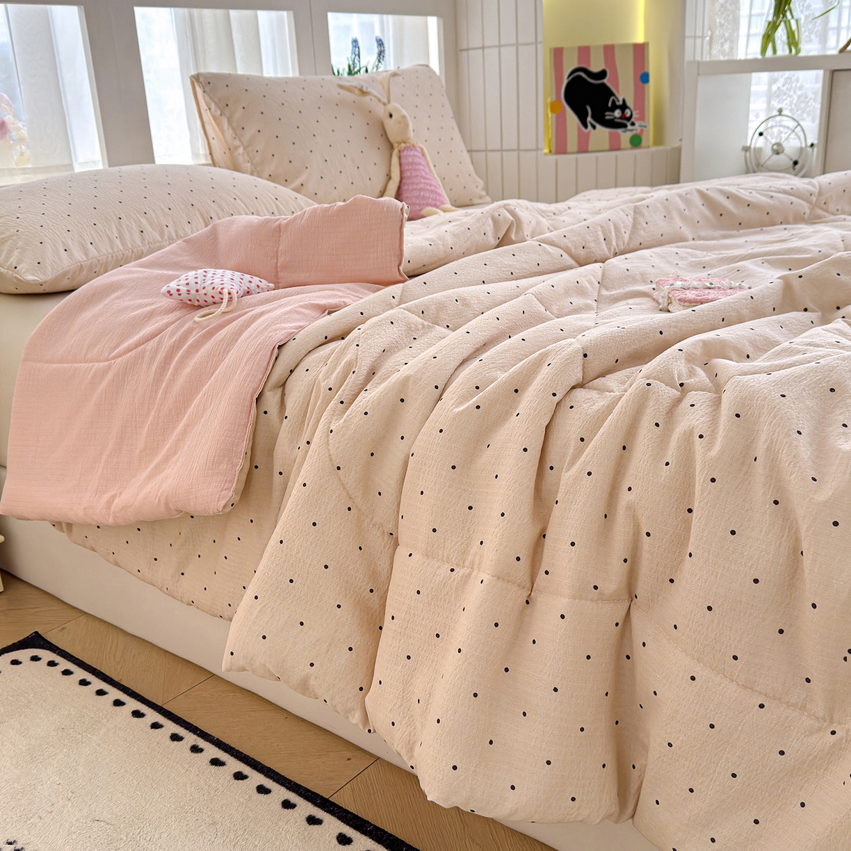 91家纺网 家纺一手货源 找家纺 弗苓家纺 2026新款A类云感有氧双层纱夏被夏凉被 小奶球