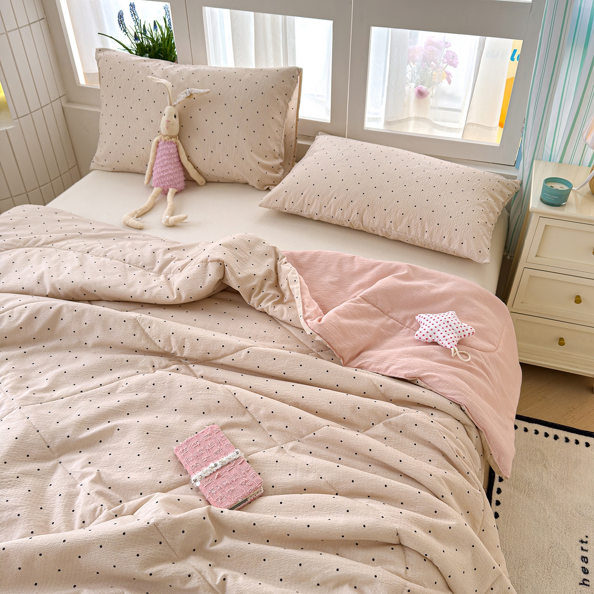 91家纺网 家纺一手货源 找家纺 弗苓家纺 2026新款A类云感有氧双层纱夏被夏凉被 小奶球