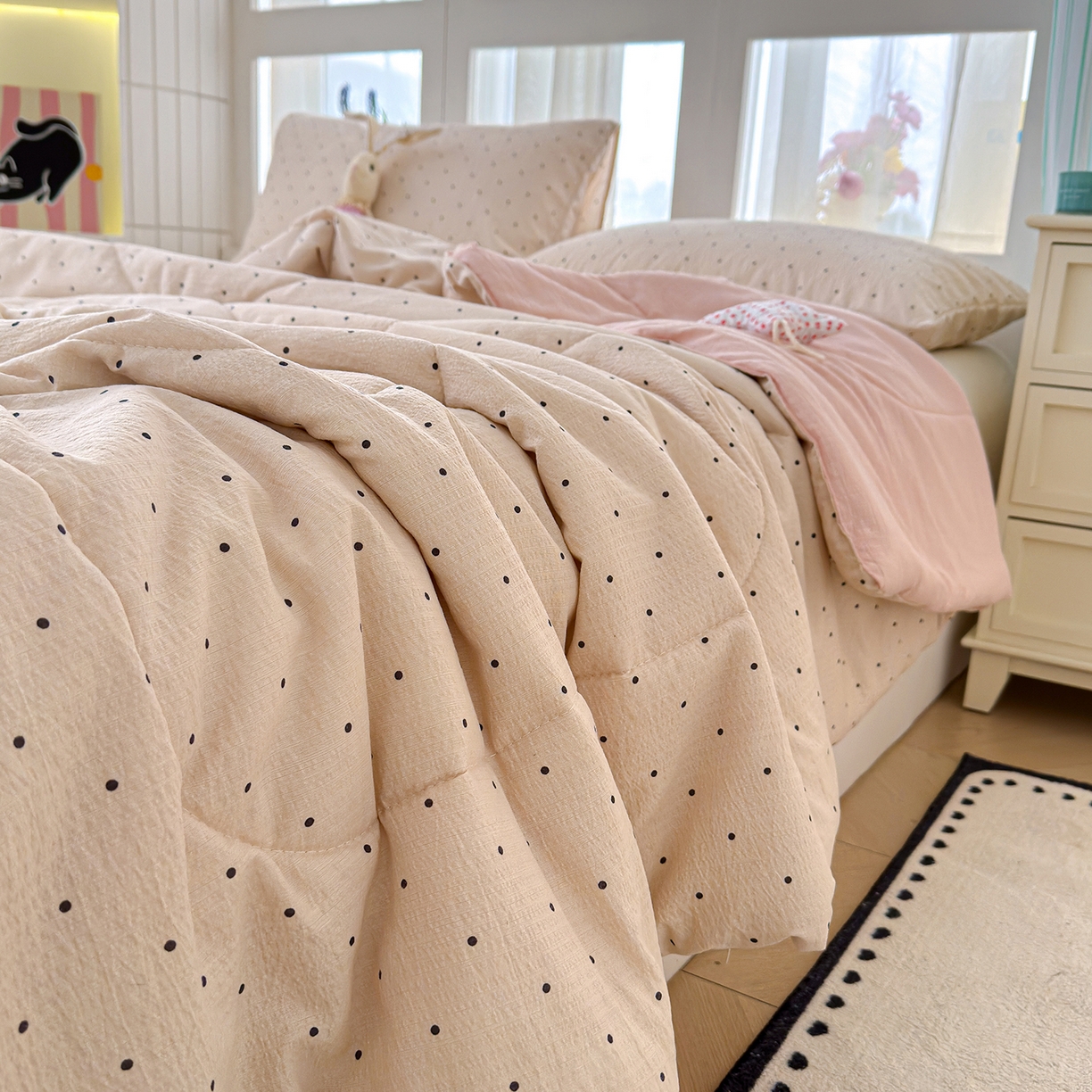 91家纺网 家纺一手货源 找家纺 弗苓家纺 2026新款A类云感有氧双层纱夏被夏凉被 小奶球