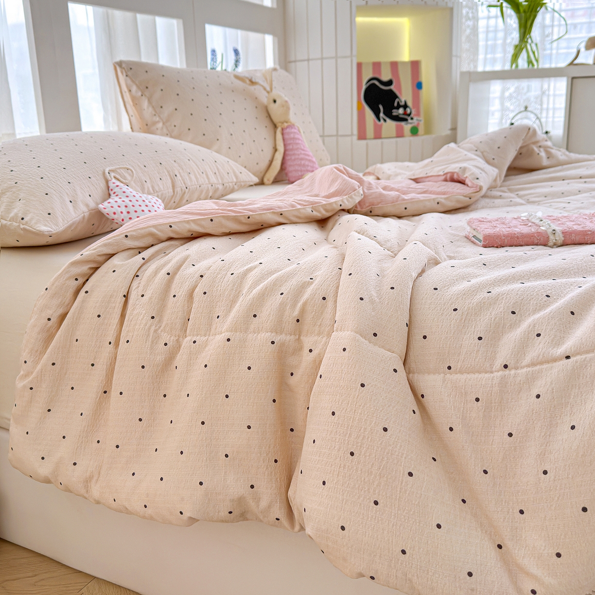 91家纺网 家纺一手货源 找家纺 弗苓家纺 2026新款A类云感有氧双层纱夏被夏凉被 小奶球