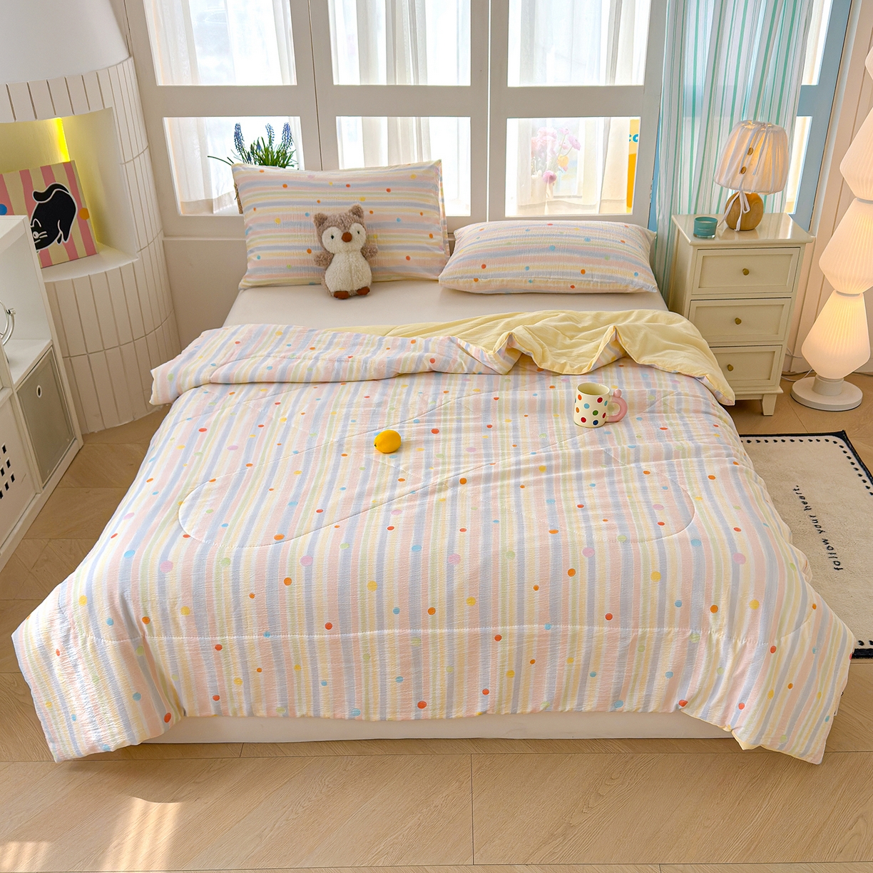 91家纺网 家纺一手货源 找家纺 弗苓家纺 2026新款A类云感有氧双层纱夏被夏凉被 小时光