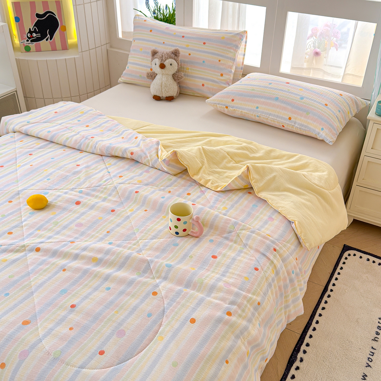 91家纺网 家纺一手货源 找家纺 弗苓家纺 2026新款A类云感有氧双层纱夏被夏凉被 小时光