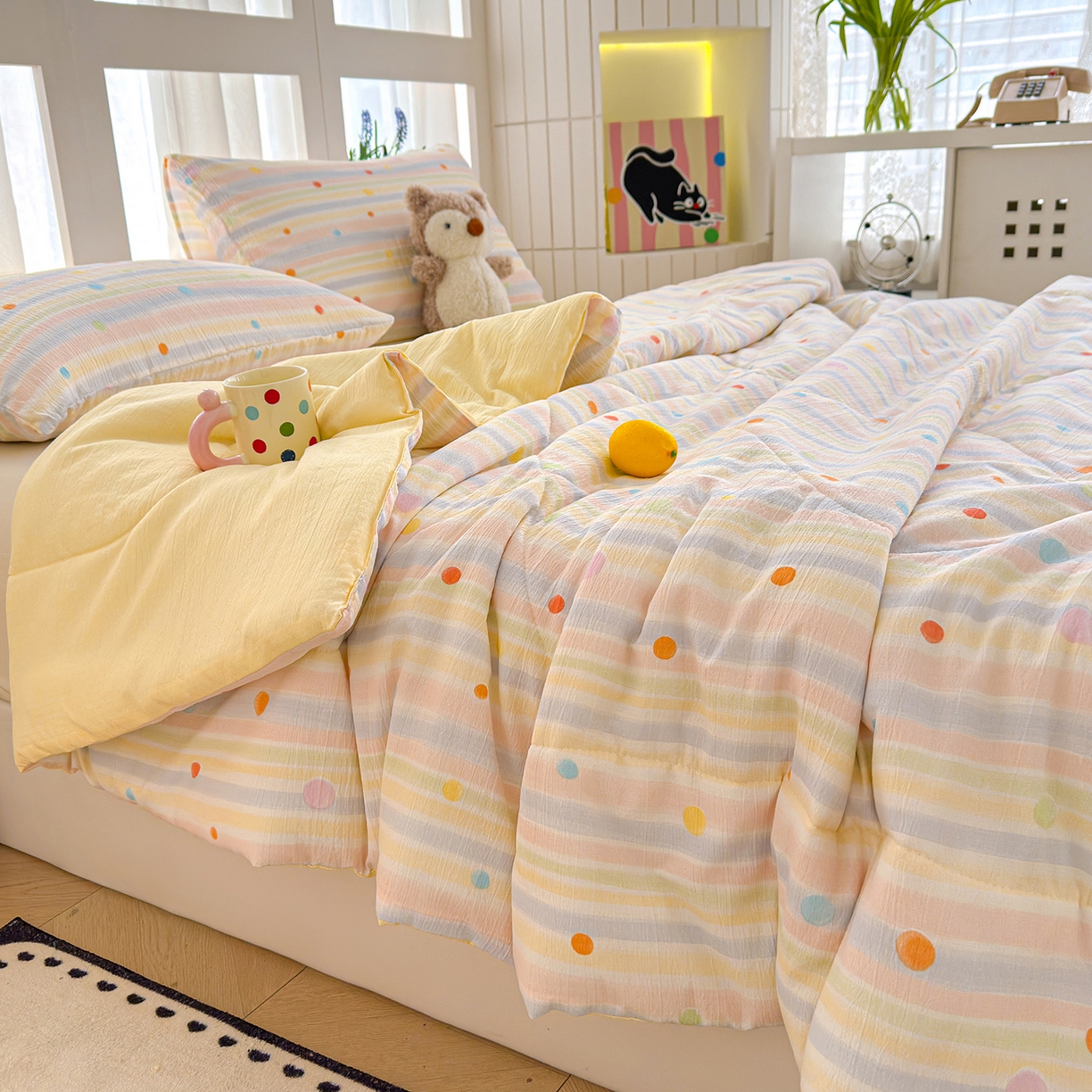 91家纺网 家纺一手货源 找家纺 弗苓家纺 2026新款A类云感有氧双层纱夏被夏凉被 小时光