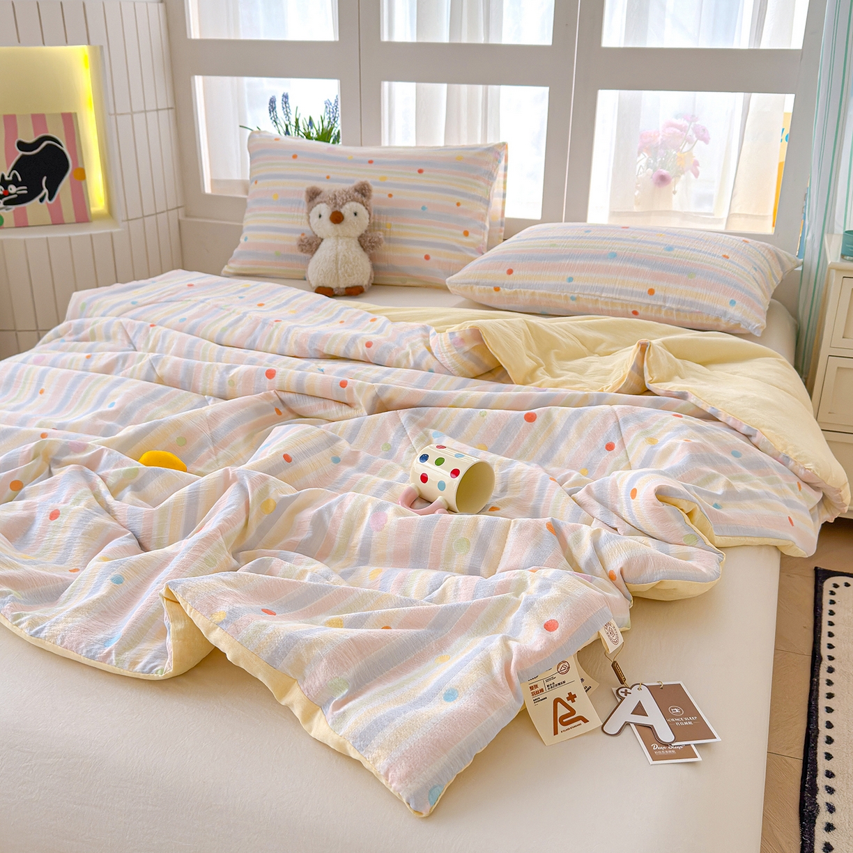 91家纺网 家纺一手货源 找家纺 弗苓家纺 2026新款A类云感有氧双层纱夏被夏凉被 小时光