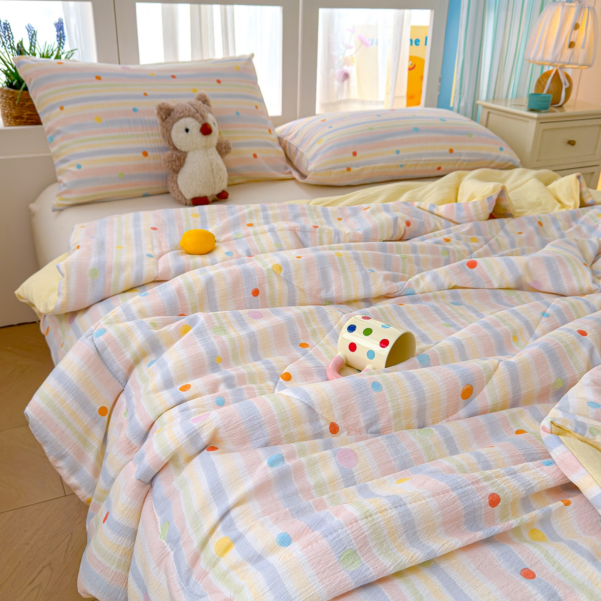 91家纺网 家纺一手货源 找家纺 弗苓家纺 2026新款A类云感有氧双层纱夏被夏凉被 小时光