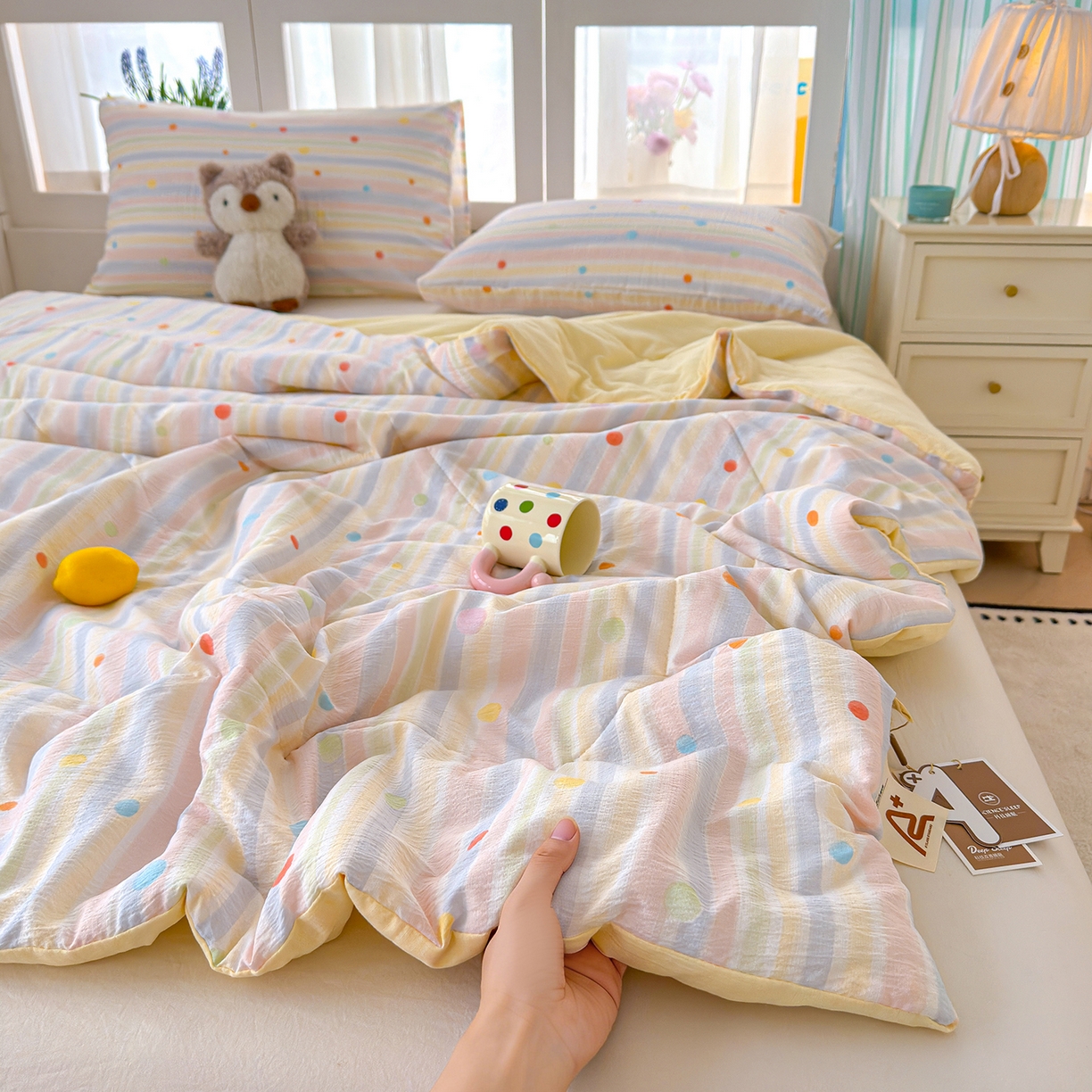 91家纺网 家纺一手货源 找家纺 弗苓家纺 2026新款A类云感有氧双层纱夏被夏凉被 小时光