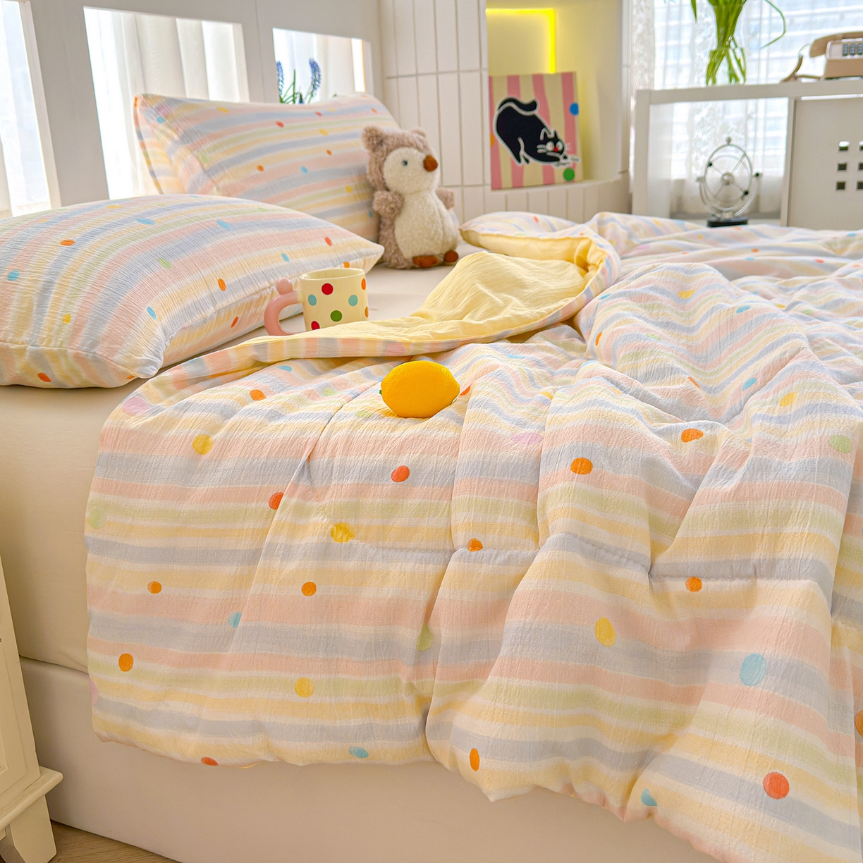 91家纺网 家纺一手货源 找家纺 弗苓家纺 2026新款A类云感有氧双层纱夏被夏凉被 小时光