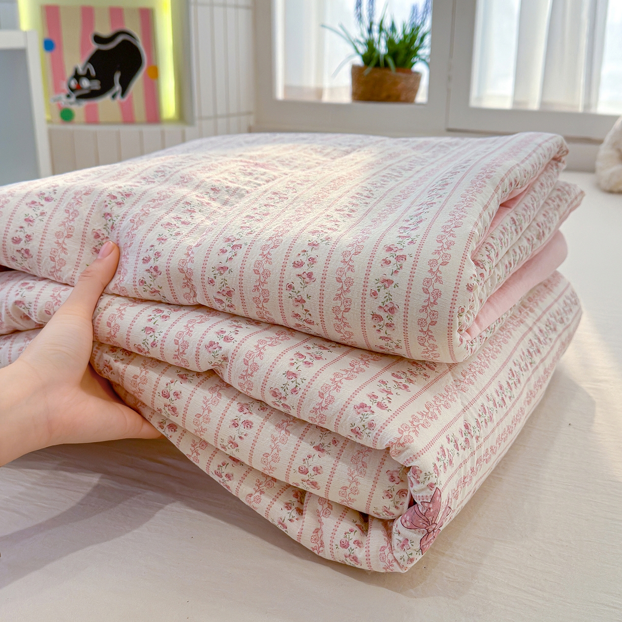 弗苓家纺 2026新款A类云感有氧双层纱夏被夏凉被 晚香玉