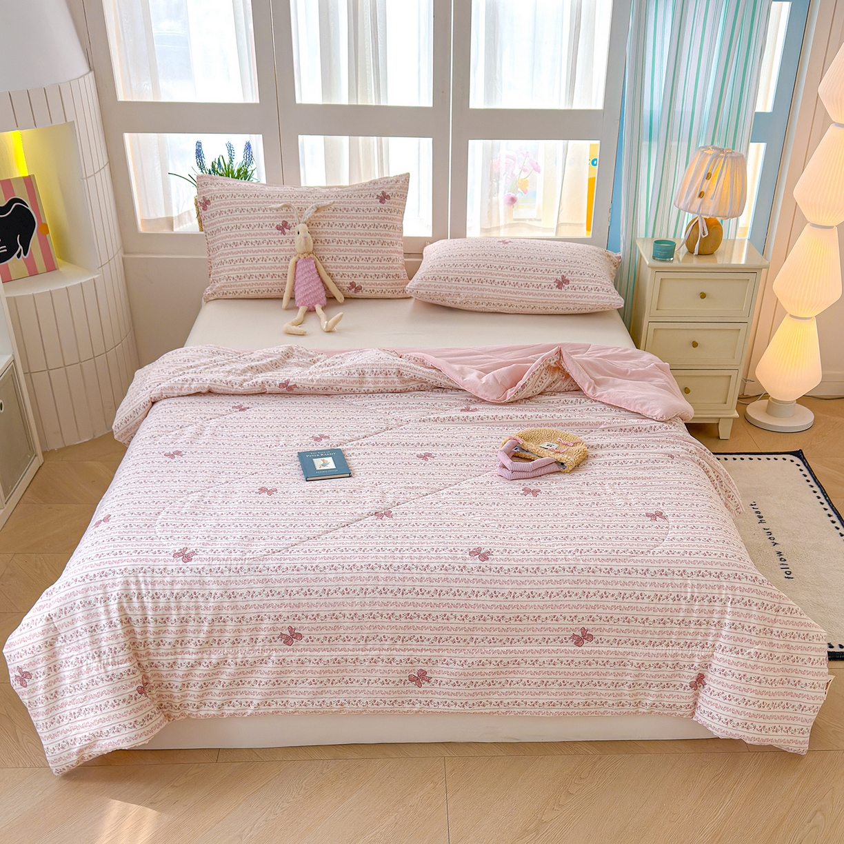 91家纺网 家纺一手货源 找家纺 弗苓家纺 2026新款A类云感有氧双层纱夏被夏凉被 晚香玉