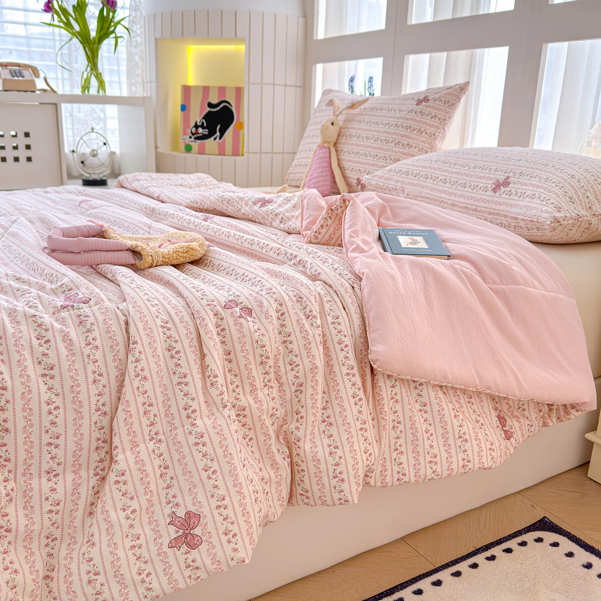 91家纺网 家纺一手货源 找家纺 弗苓家纺 2026新款A类云感有氧双层纱夏被夏凉被 晚香玉