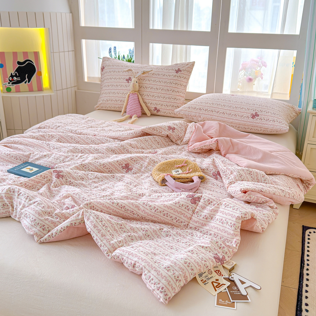 91家纺网 家纺一手货源 找家纺 弗苓家纺 2026新款A类云感有氧双层纱夏被夏凉被 晚香玉