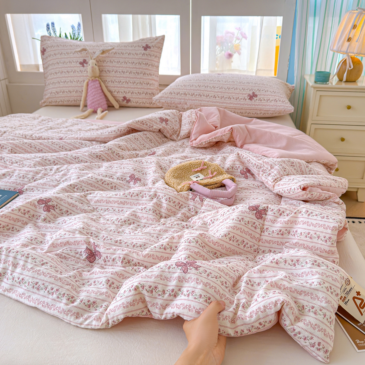 91家纺网 家纺一手货源 找家纺 弗苓家纺 2026新款A类云感有氧双层纱夏被夏凉被 晚香玉