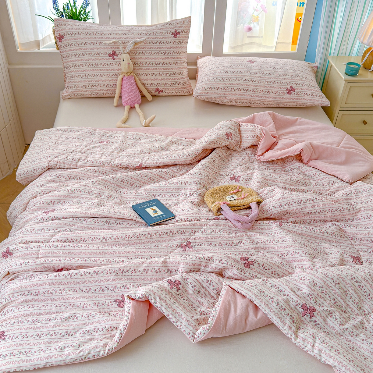 91家纺网 家纺一手货源 找家纺 弗苓家纺 2026新款A类云感有氧双层纱夏被夏凉被 晚香玉