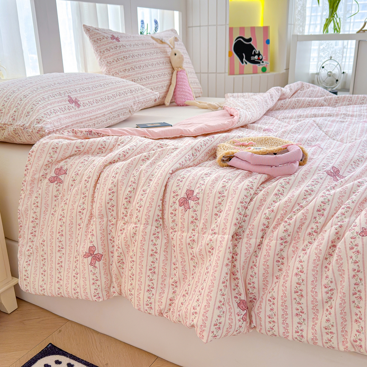 91家纺网 家纺一手货源 找家纺 弗苓家纺 2026新款A类云感有氧双层纱夏被夏凉被 晚香玉