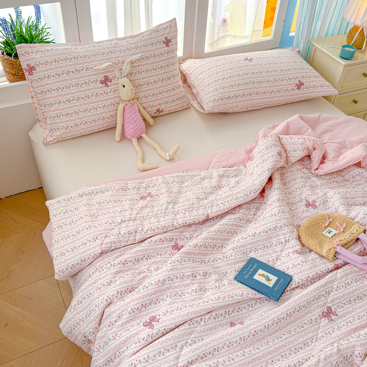 91家纺网 家纺一手货源 找家纺 弗苓家纺 2026新款A类云感有氧双层纱夏被夏凉被 晚香玉