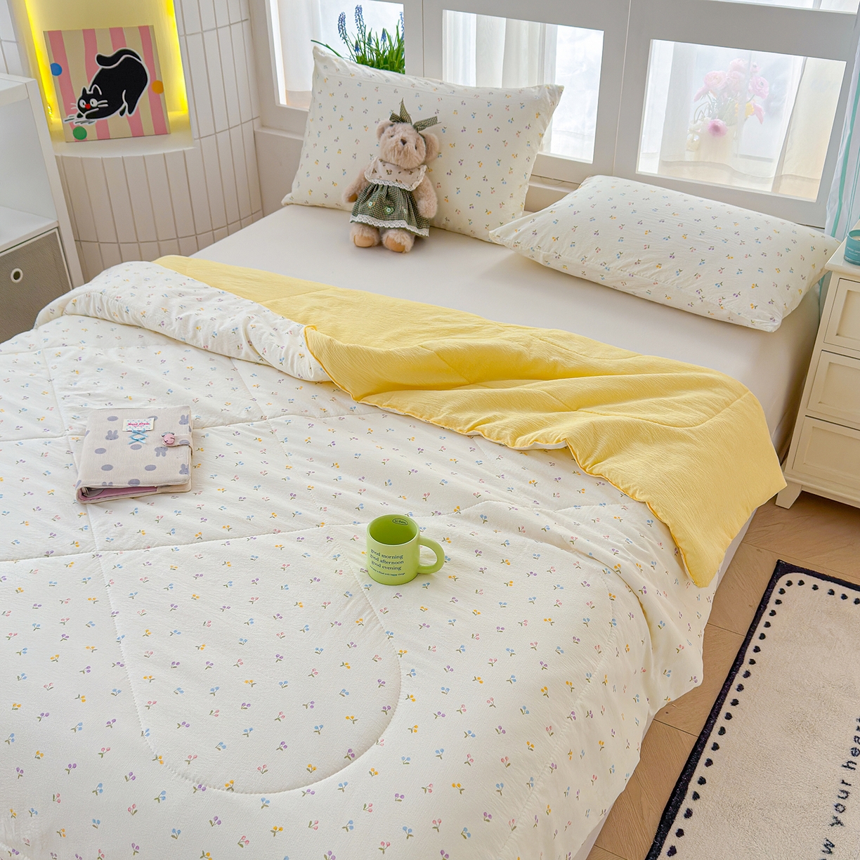 91家纺网 家纺一手货源 找家纺 弗苓家纺 2026新款A类云感有氧双层纱夏被夏凉被 小花野