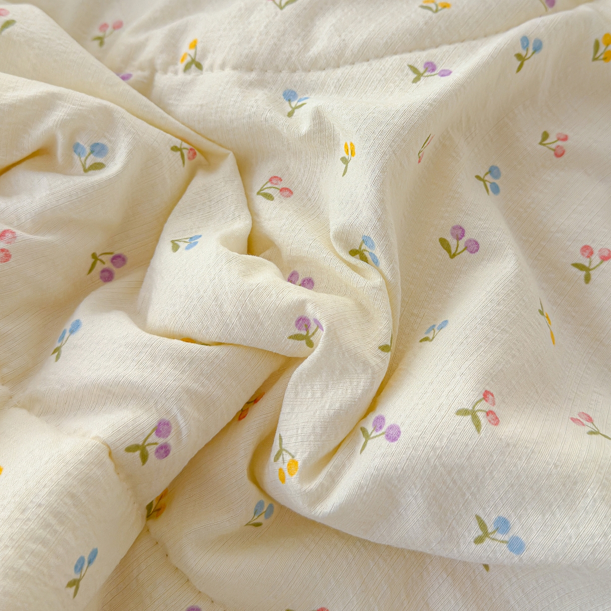 91家纺网 家纺一手货源 找家纺 弗苓家纺 2026新款A类云感有氧双层纱夏被夏凉被 小花野