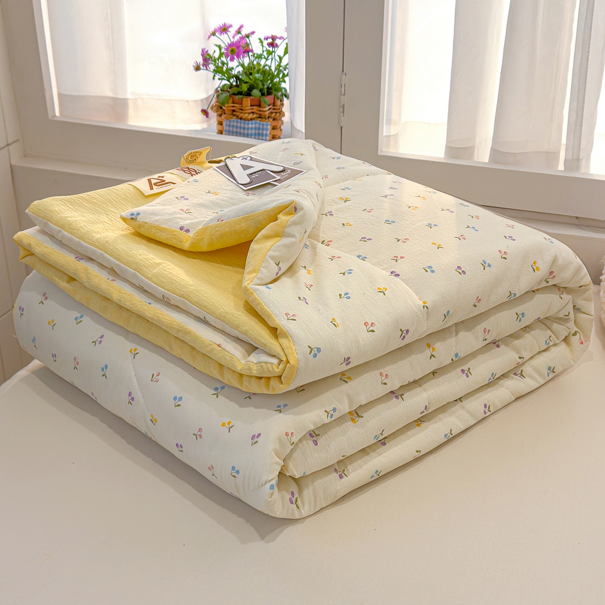 91家纺网 家纺一手货源 找家纺 弗苓家纺 2026新款A类云感有氧双层纱夏被夏凉被 小花野