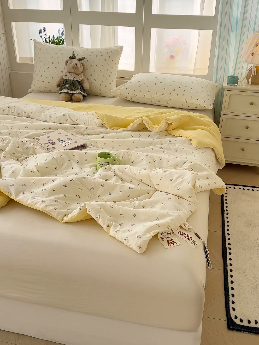 91家纺网 家纺一手货源 找家纺 弗苓家纺 2026新款A类云感有氧双层纱夏被夏凉被 小花野