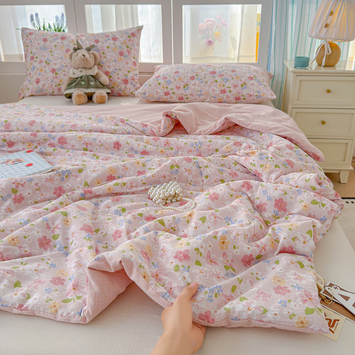 91家纺网 家纺一手货源 找家纺 弗苓家纺 2026新款A类云感有氧双层纱夏被夏凉被 云水谣