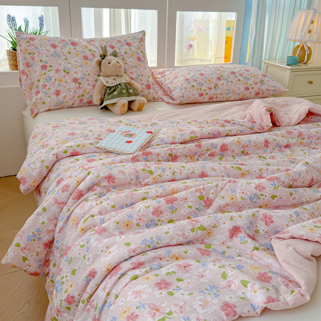 91家纺网 家纺一手货源 找家纺 弗苓家纺 2026新款A类云感有氧双层纱夏被夏凉被 云水谣