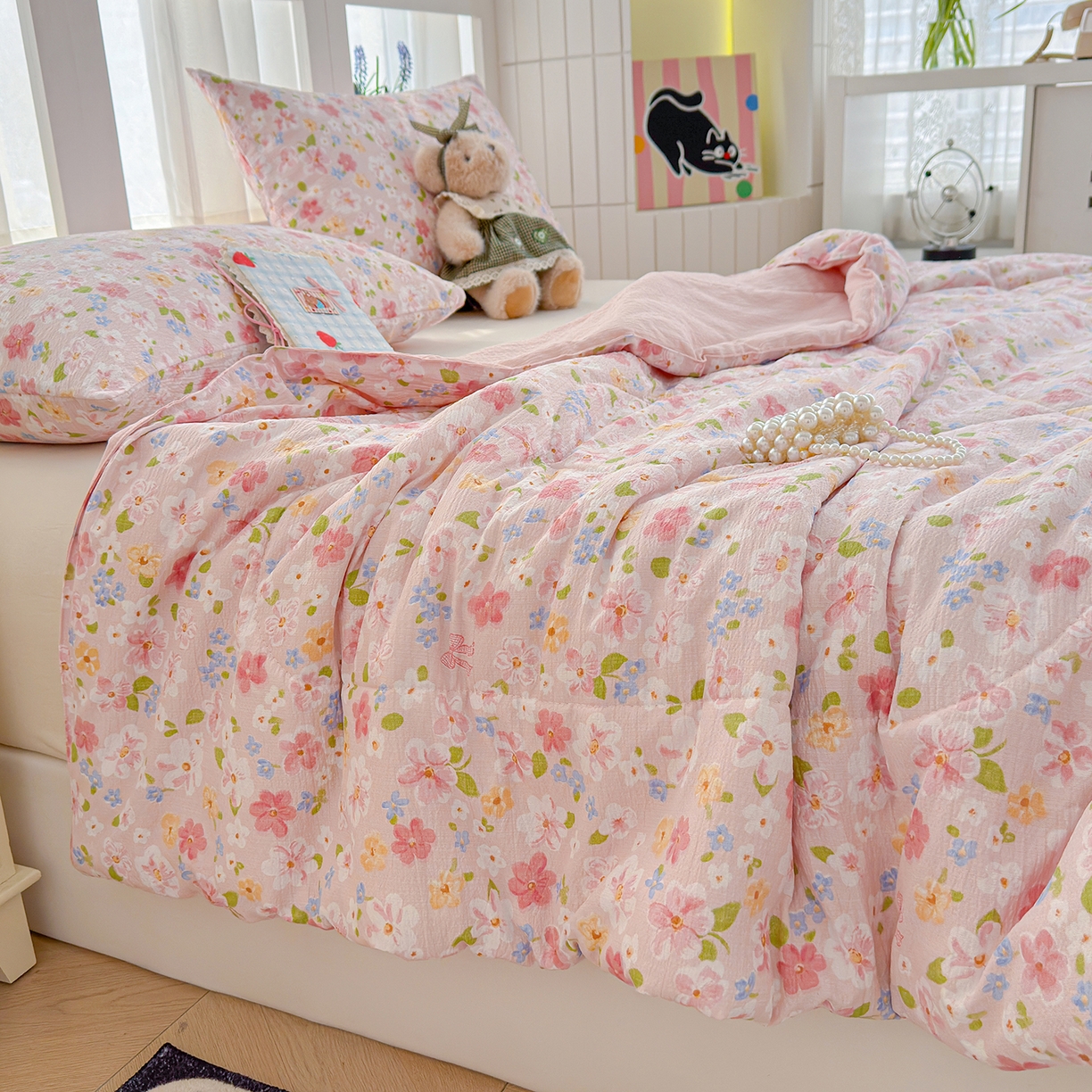 91家纺网 家纺一手货源 找家纺 弗苓家纺 2026新款A类云感有氧双层纱夏被夏凉被 云水谣