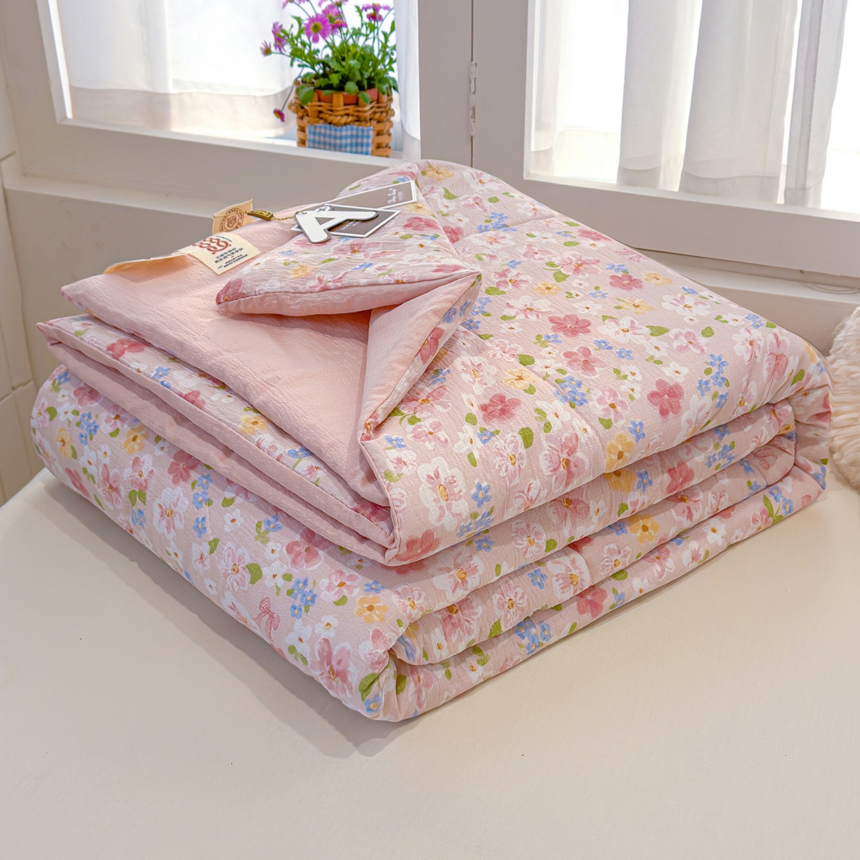 91家纺网 家纺一手货源 找家纺 弗苓家纺 2026新款A类云感有氧双层纱夏被夏凉被 云水谣