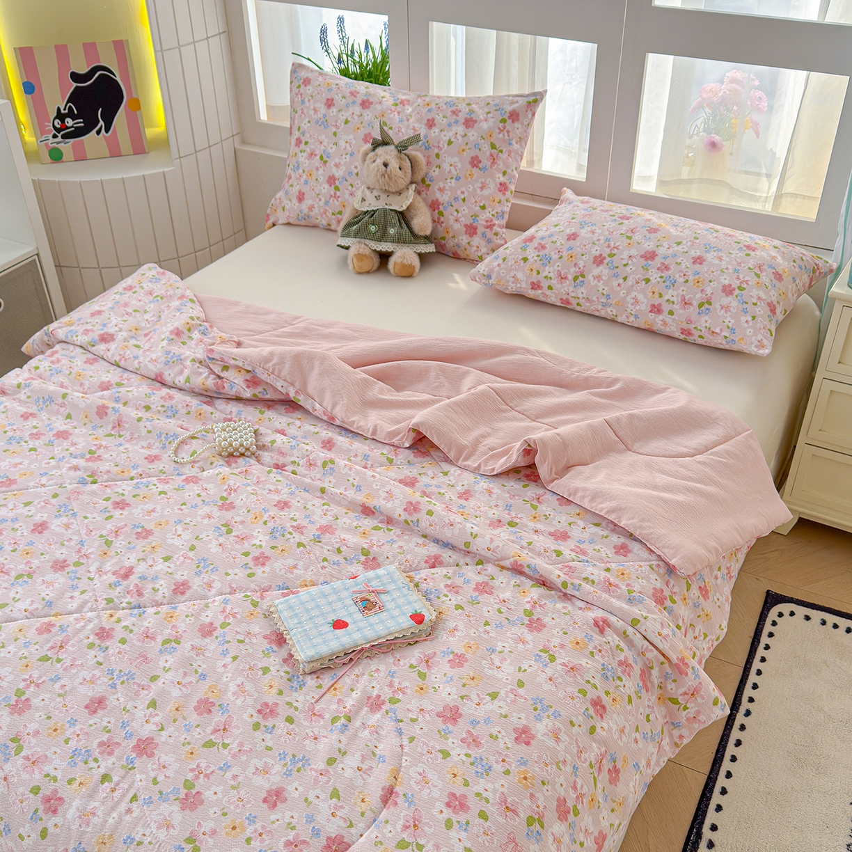 91家纺网 家纺一手货源 找家纺 弗苓家纺 2026新款A类云感有氧双层纱夏被夏凉被 云水谣