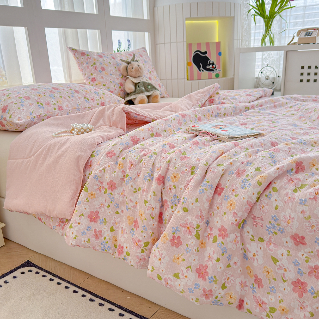 91家纺网 家纺一手货源 找家纺 弗苓家纺 2026新款A类云感有氧双层纱夏被夏凉被 云水谣