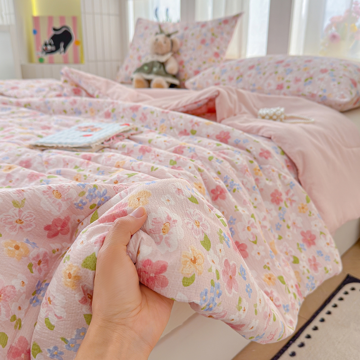 91家纺网 家纺一手货源 找家纺 弗苓家纺 2026新款A类云感有氧双层纱夏被夏凉被 云水谣