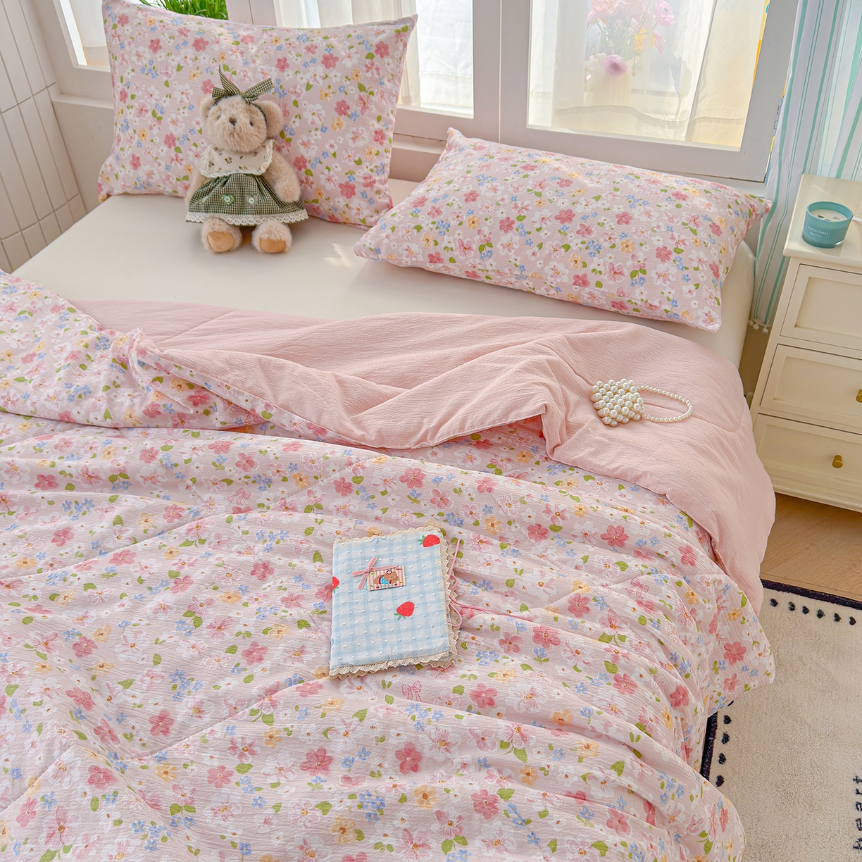 91家纺网 家纺一手货源 找家纺 弗苓家纺 2026新款A类云感有氧双层纱夏被夏凉被 云水谣