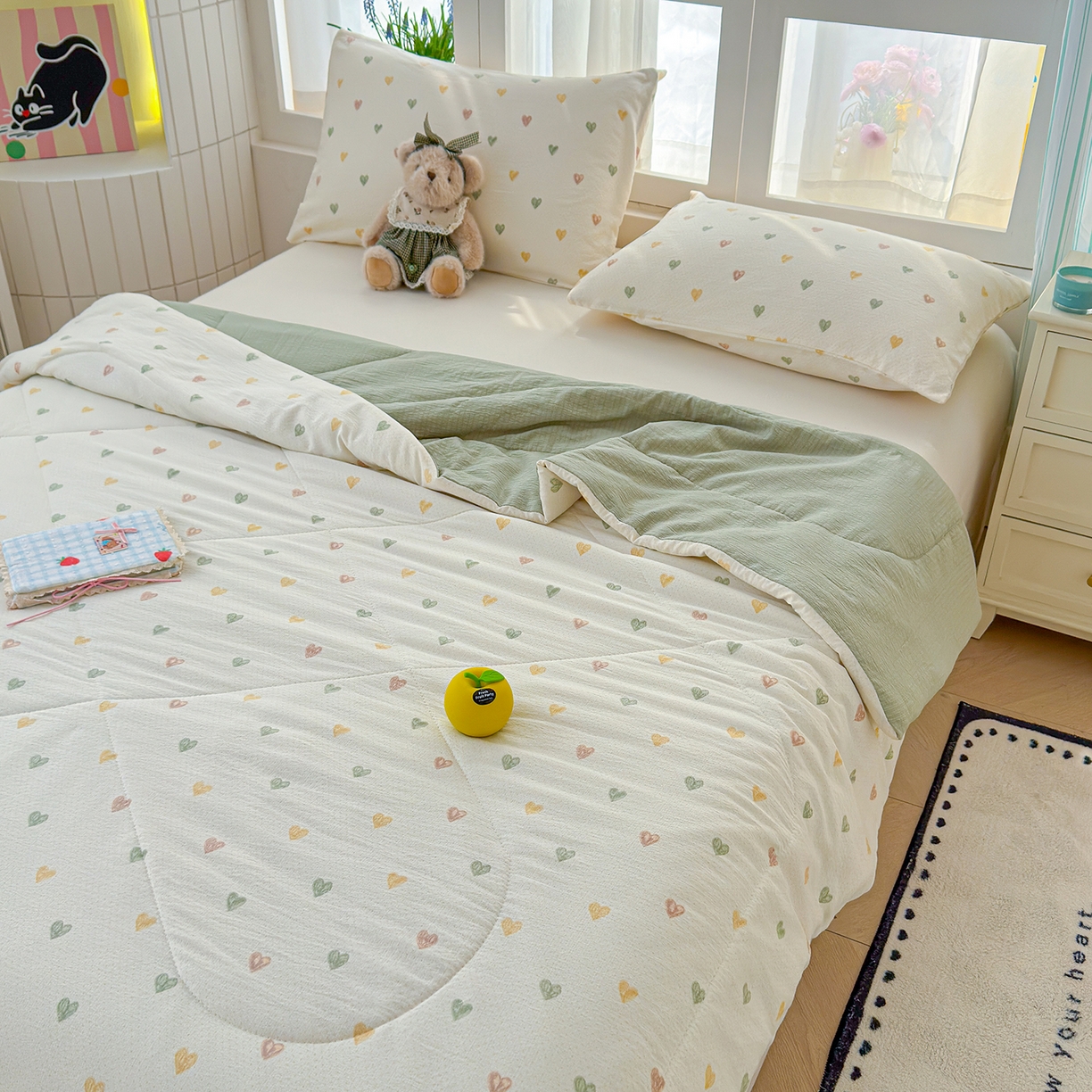 91家纺网 家纺一手货源 找家纺 弗苓家纺 2026新款A类云感有氧双层纱夏被夏凉被 心动