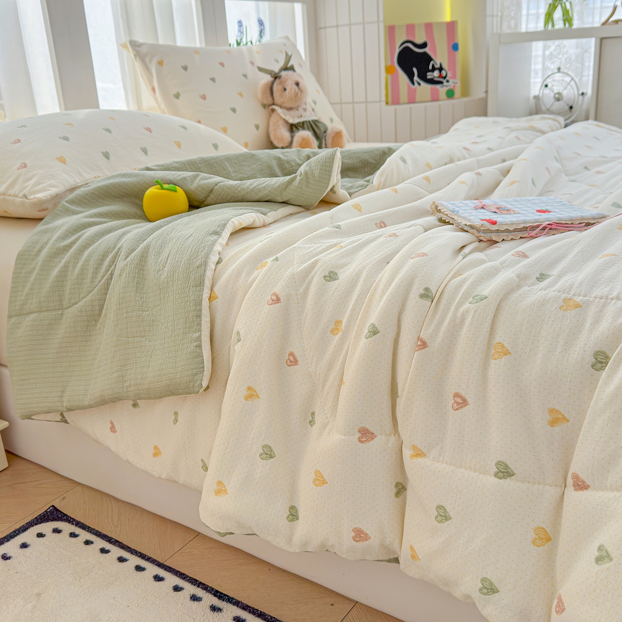 91家纺网 家纺一手货源 找家纺 弗苓家纺 2026新款A类云感有氧双层纱夏被夏凉被 心动