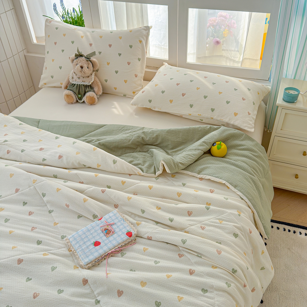 91家纺网 家纺一手货源 找家纺 弗苓家纺 2026新款A类云感有氧双层纱夏被夏凉被 心动