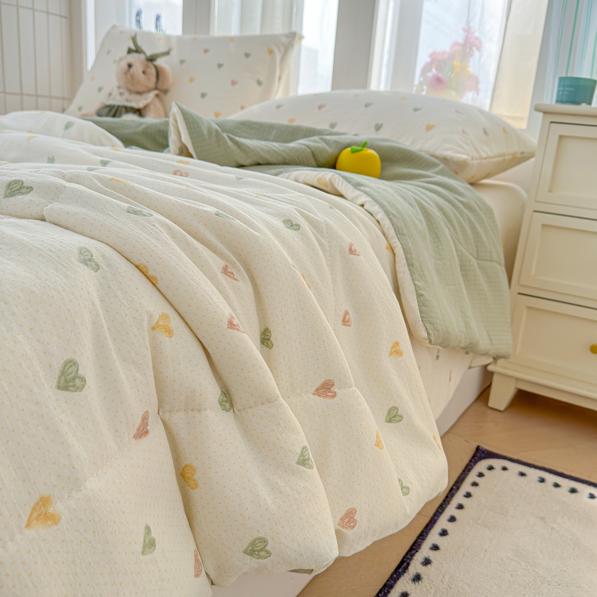 91家纺网 家纺一手货源 找家纺 弗苓家纺 2026新款A类云感有氧双层纱夏被夏凉被 心动